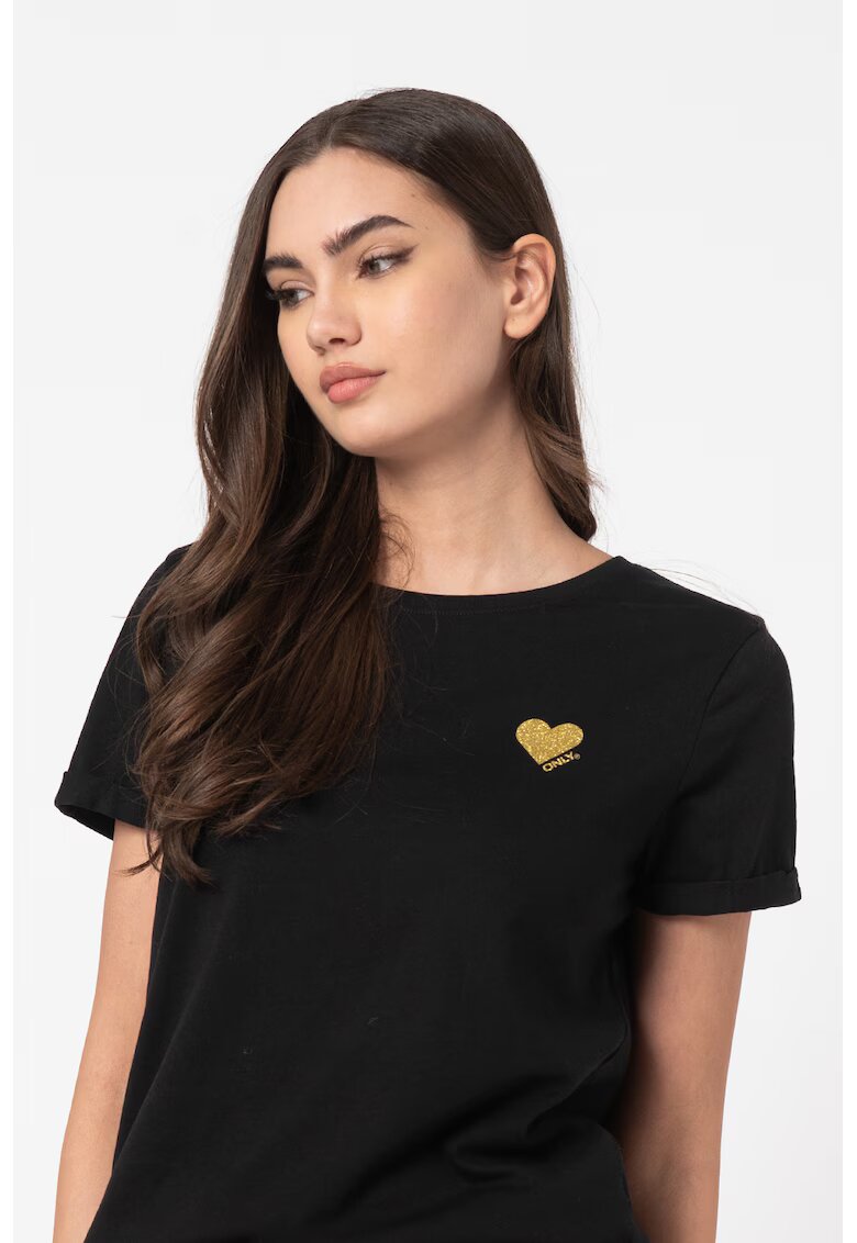 Only Tricou de bumbac cu logo Kita - Negru