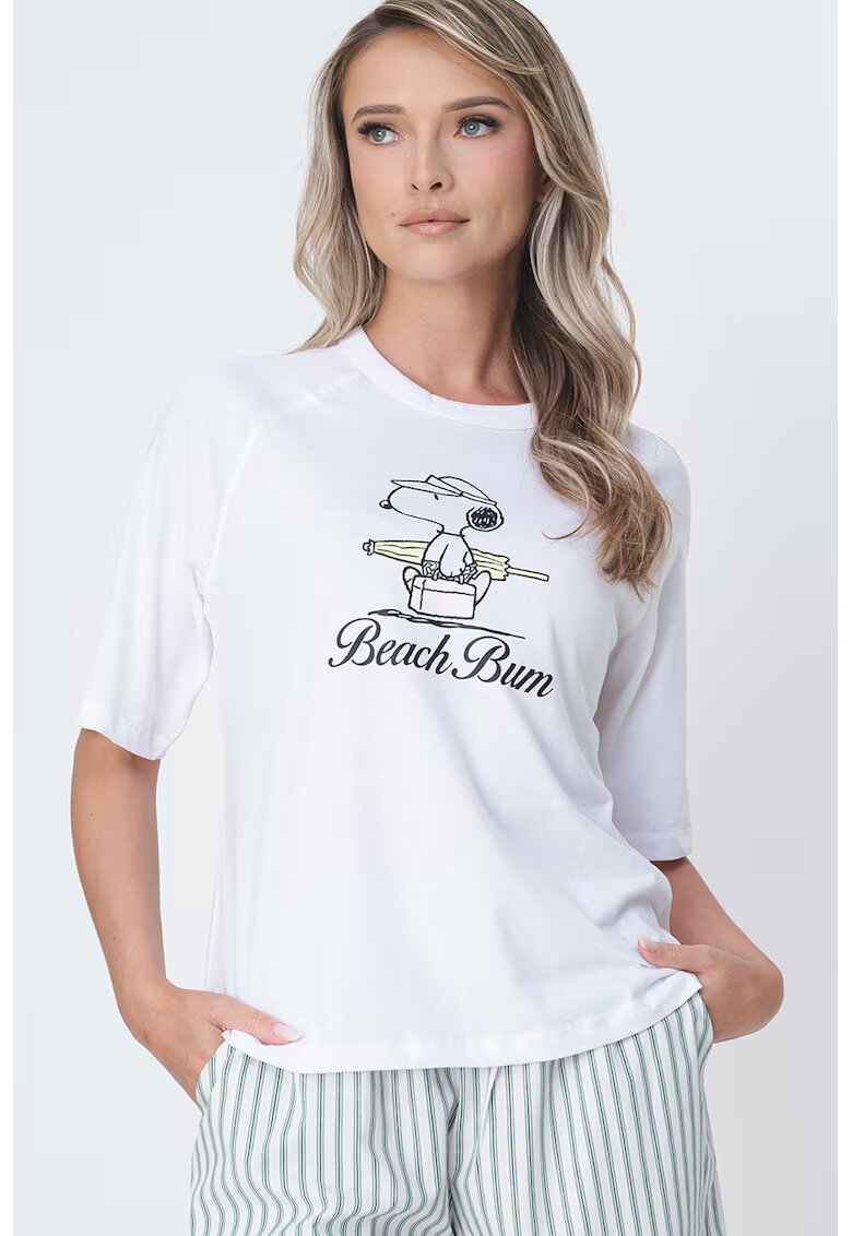 Only Tricou de bumbac organic cu maneci raglan Life - Alb/Negru