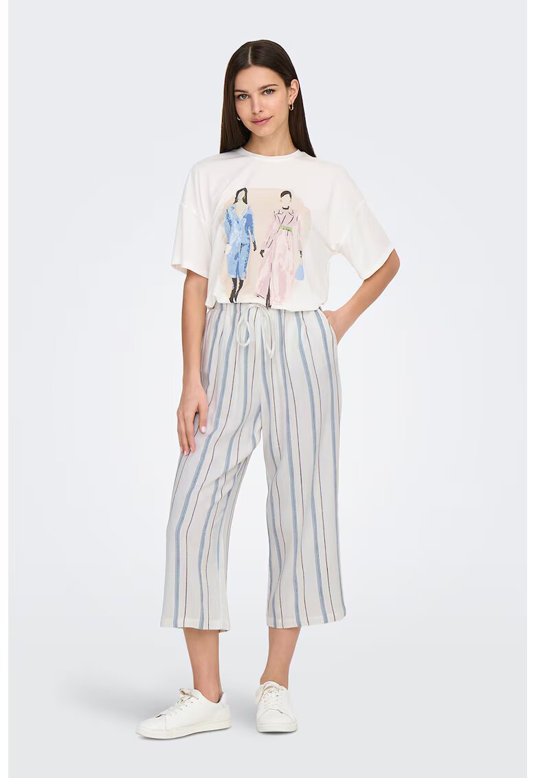 Only Tricou din amestec de lyocell cu imprimeu grafic - Bej/Alb murdar