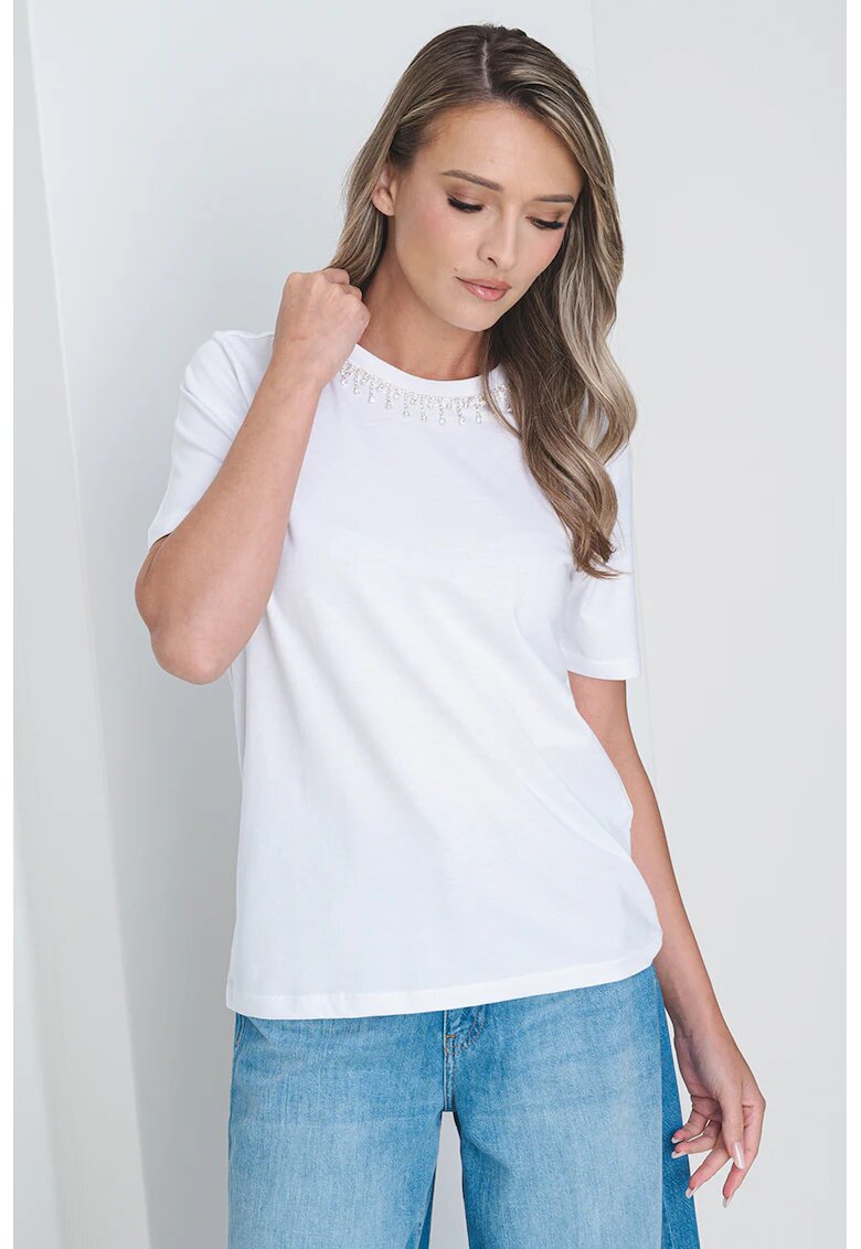 Only Tricou regular fit cu strasuri Cheri - Alb optic