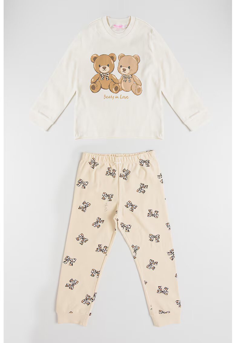 Original Marines Pijama lunga cu model - Alb fildes/Negru/Maro deschis