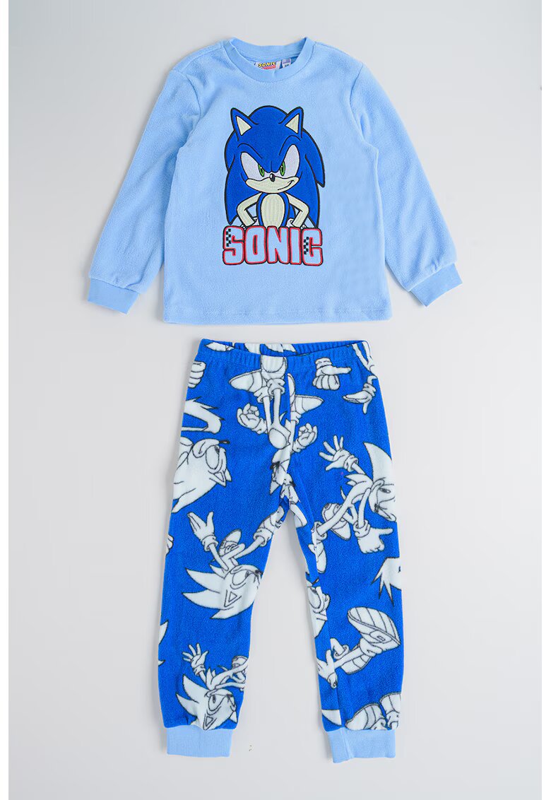 Original Marines Pijama lunga din bumbac cu model Sonic - Albastru pastel/Albastru inchis/Alb murdar