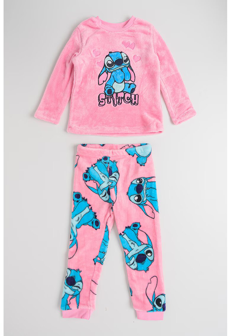 Original Marines Pijama lunga din material teddy cu model cu Stitch - Alb/Roz pal/Albastru deschis