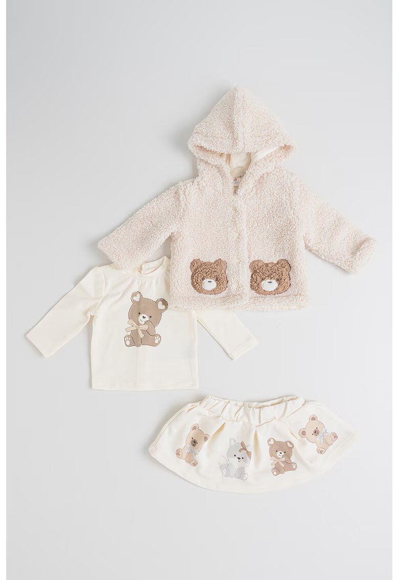 Original Marines Set de jacheta din material teddy cu model - bluza si fusta - 3 piese - Bej deschis