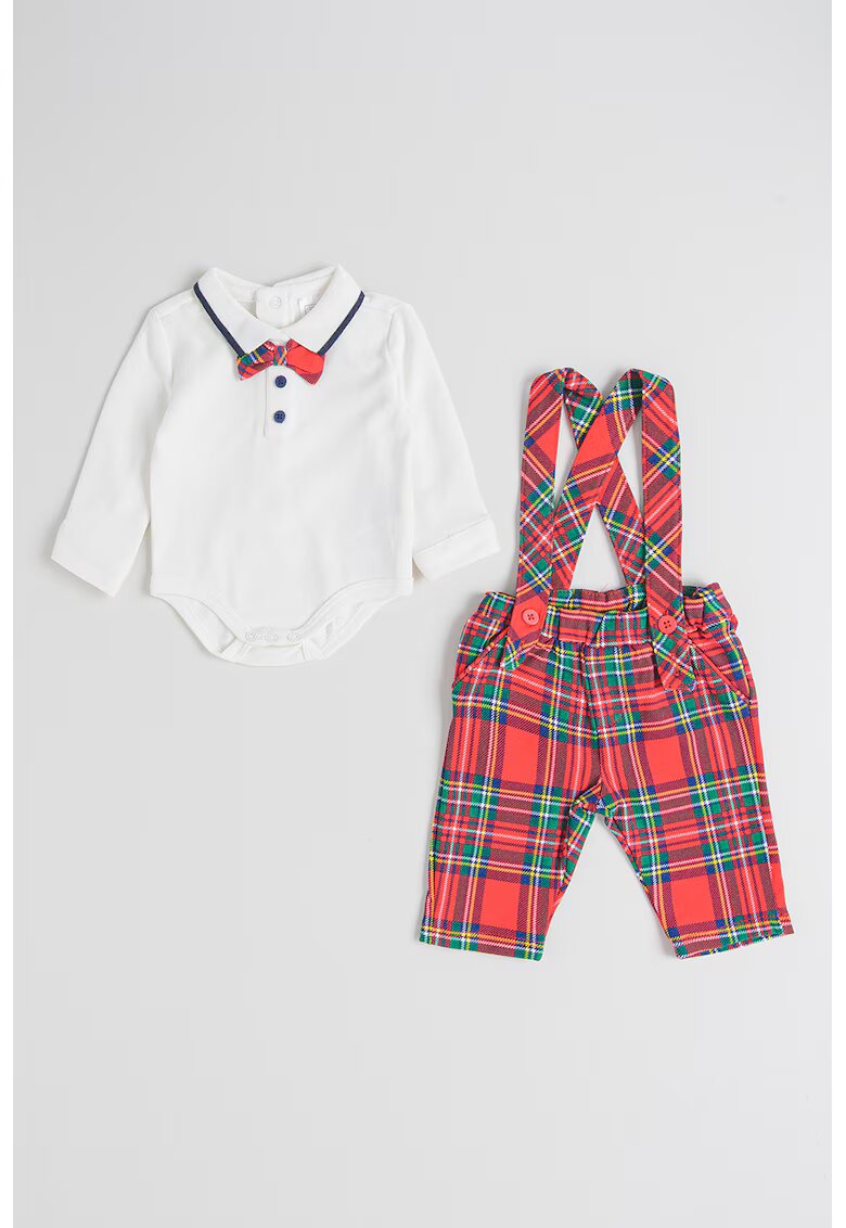 Original Marines Set de pantaloni cu model in carouri si body - 2 piese - Coral/Alb optic/Verde aquamarin