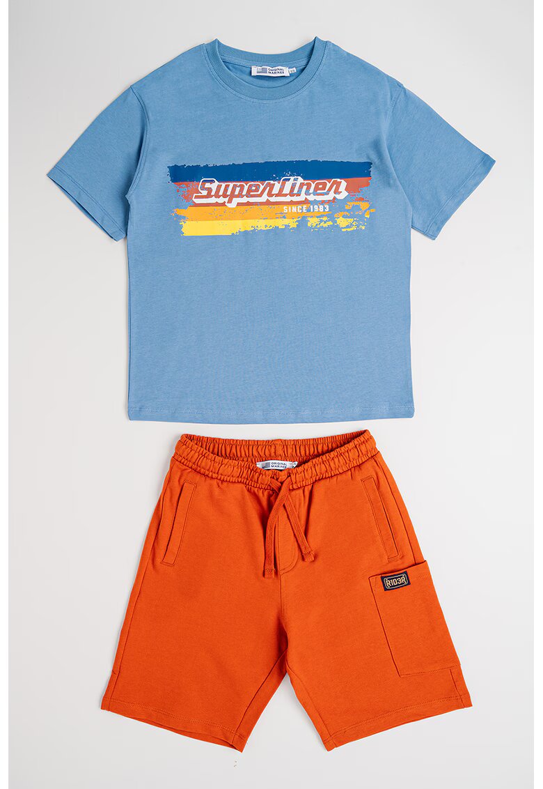 Original Marines Set de pantaloni scurti si tricou de bumbac - 2 piese - Albastru prafuit/Portocaliu stins
