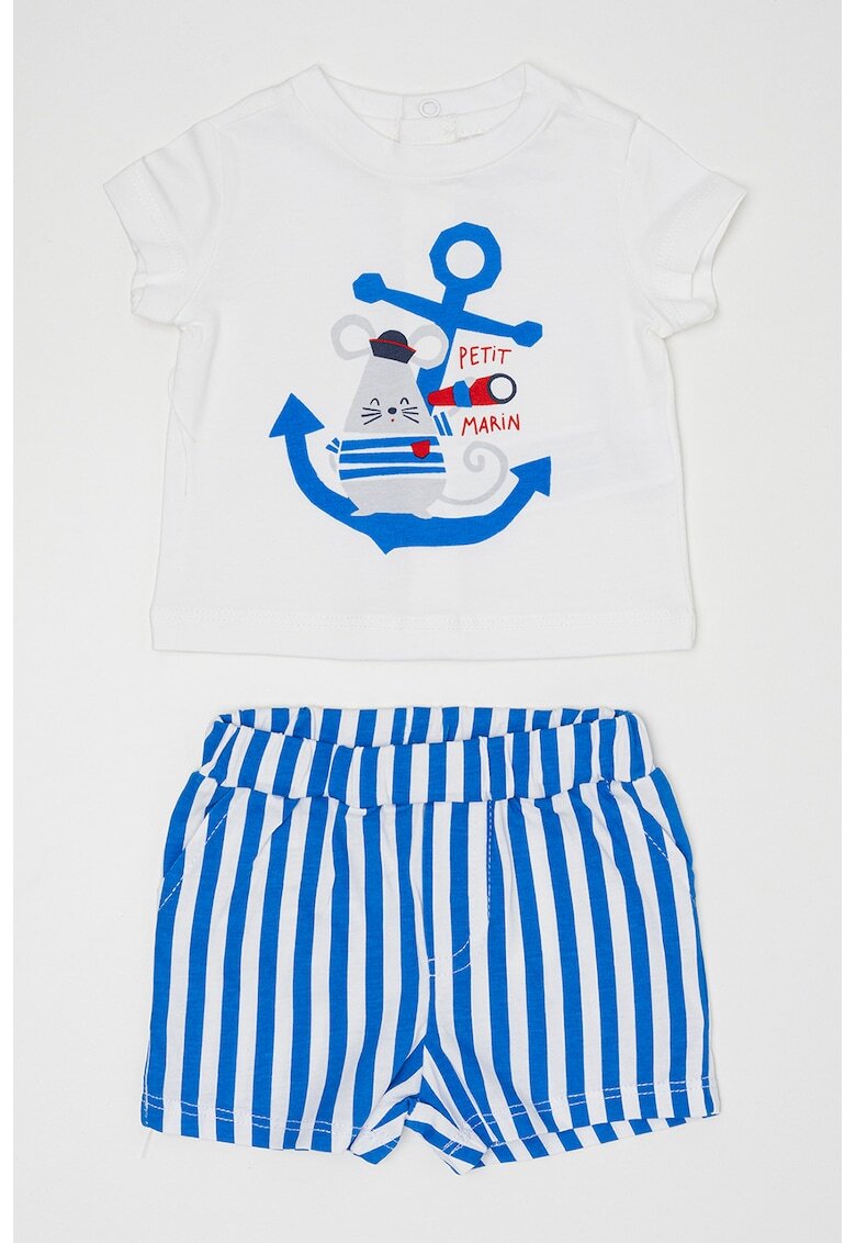 Original Marines Set de tricou de bumbac si pantaloni scurti cu modele diverse - Alb/Albastru royal