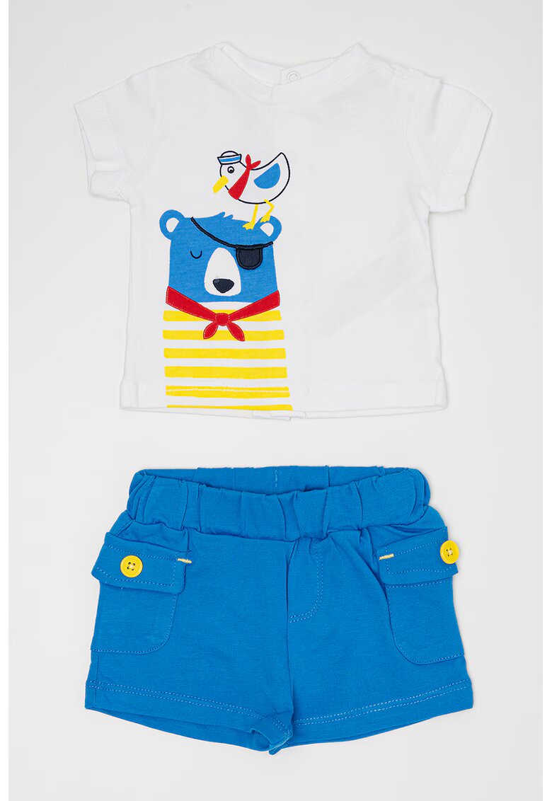 Original Marines Set de tricou si pantaloni scurti cu imprimeu grafic - Alb/Albastru royal