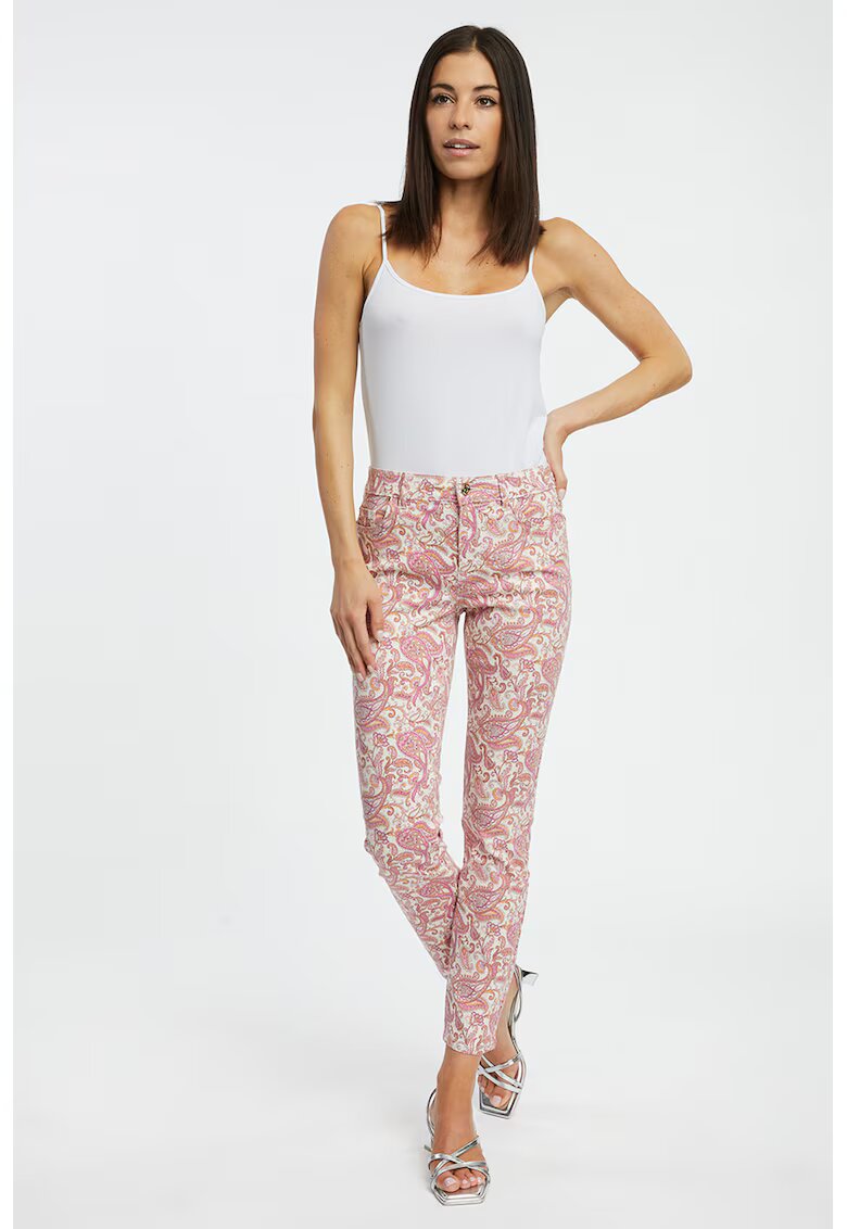 Orsay Blugi skinny cu design floral - Alb murdar/Roz