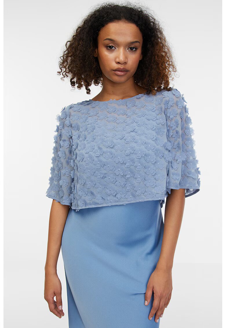 Orsay Bluza crop cu aplicatii florale - Albastru pastel