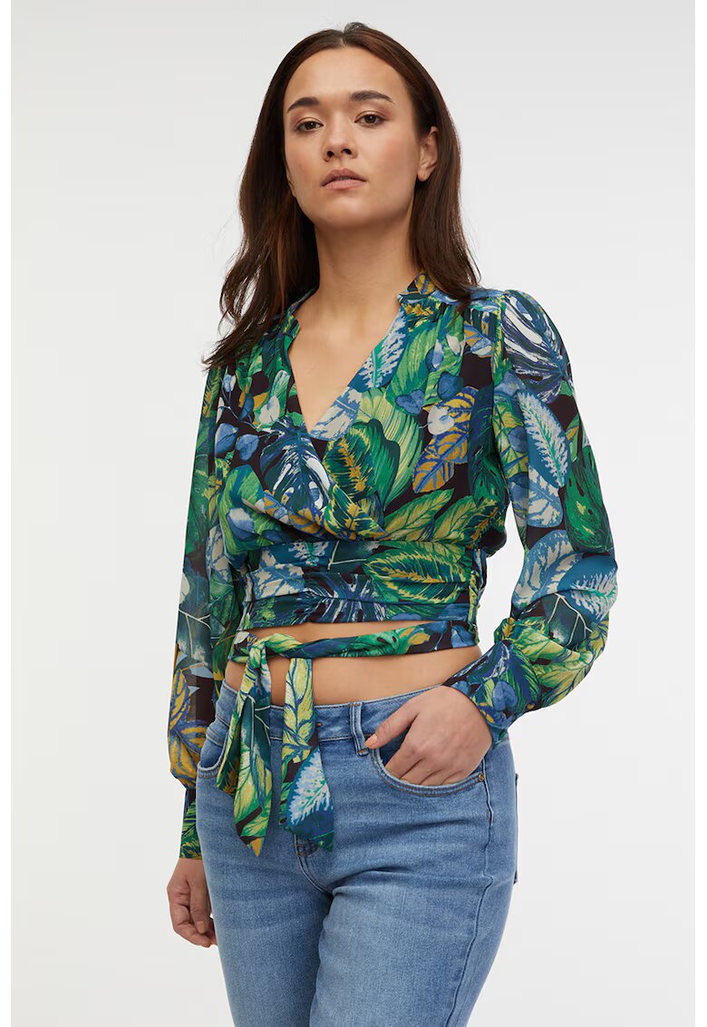 Orsay Bluza crop cu decolteu cache-coeur - Verde/Albastru