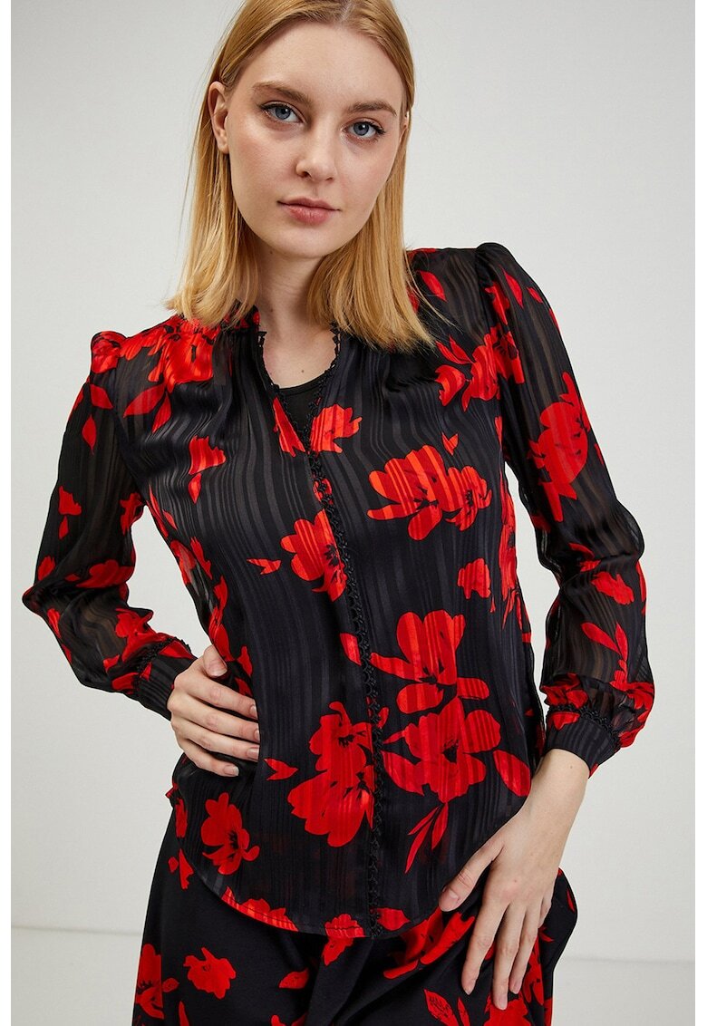 Orsay Bluza cu decolteu in V si imprimeu - Rosu/Negru