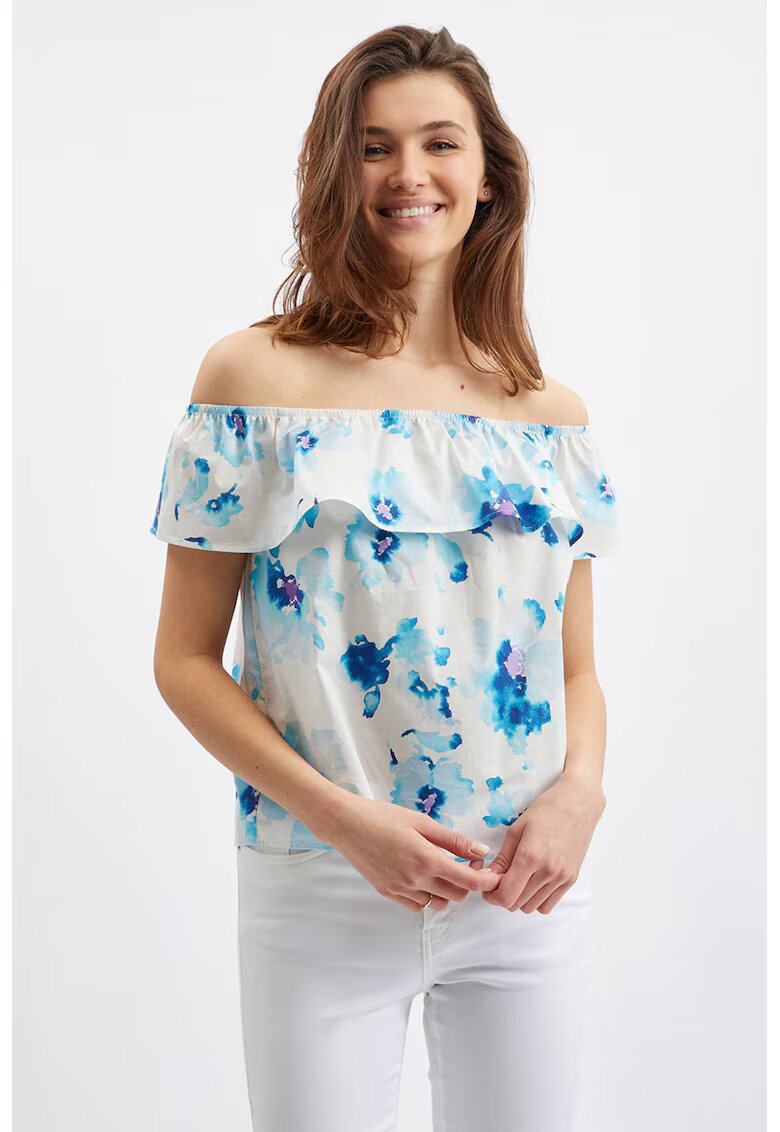 Orsay Bluza cu decolteu pe umeri si imprimeu floral - Alb/Albastru