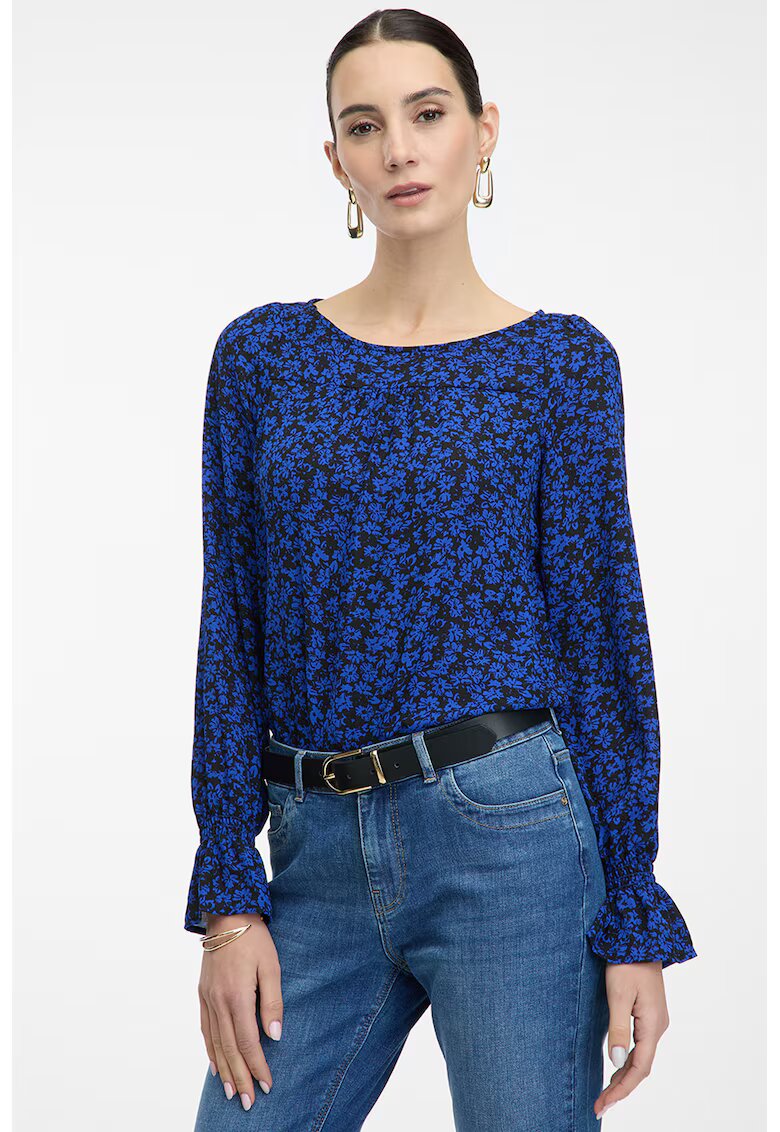 Orsay Bluza cu decolteu rotund si model - Negru/Albastru royal