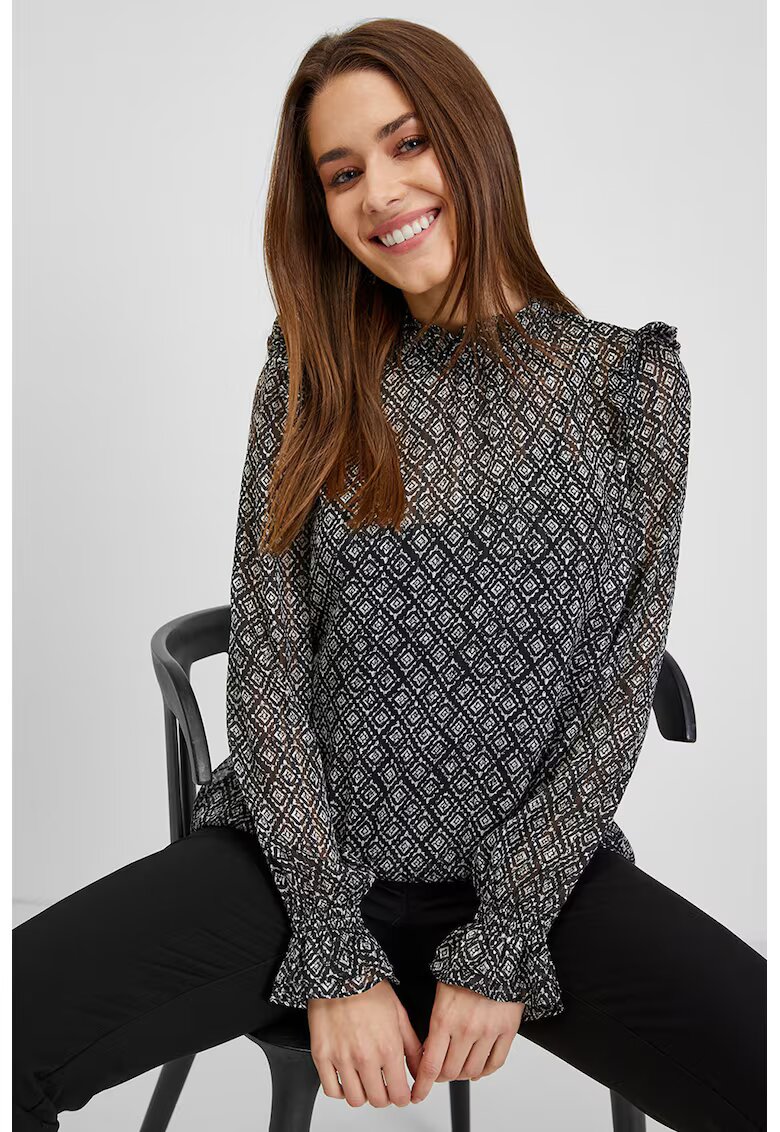 Orsay Bluza cu detalii cu volane si model - Alb/Negru