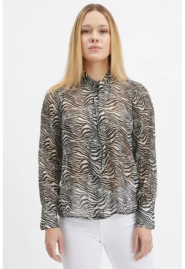 Orsay Bluza cu esarfa si animal print - Alb/Negru