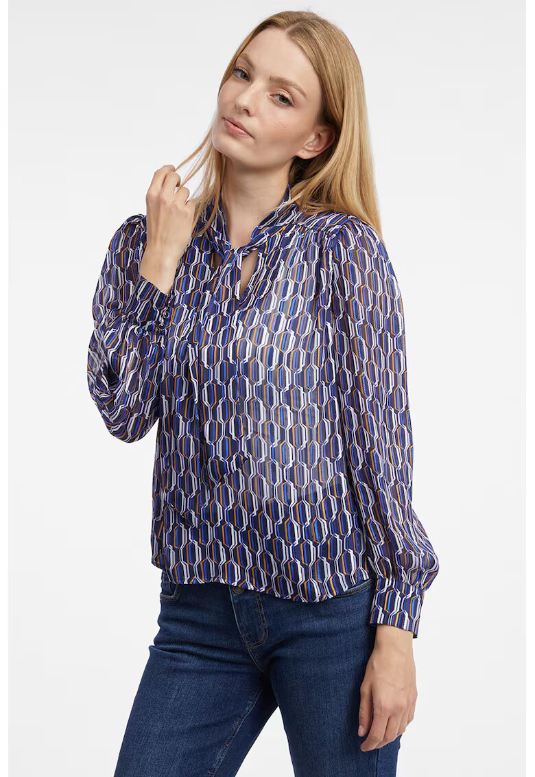 Orsay Bluza cu model geometric si funda din panglici - Bleumarin
