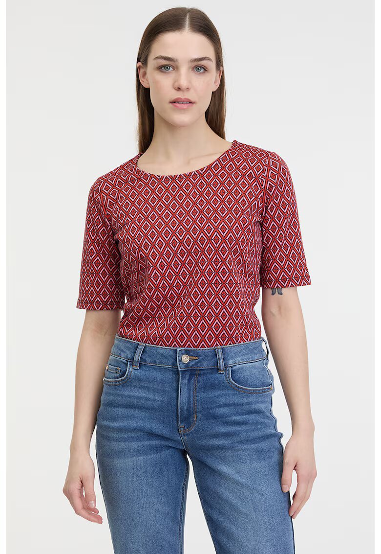 Orsay Bluza cu model si decolteu rotund - Roz deschis/Caramiziu