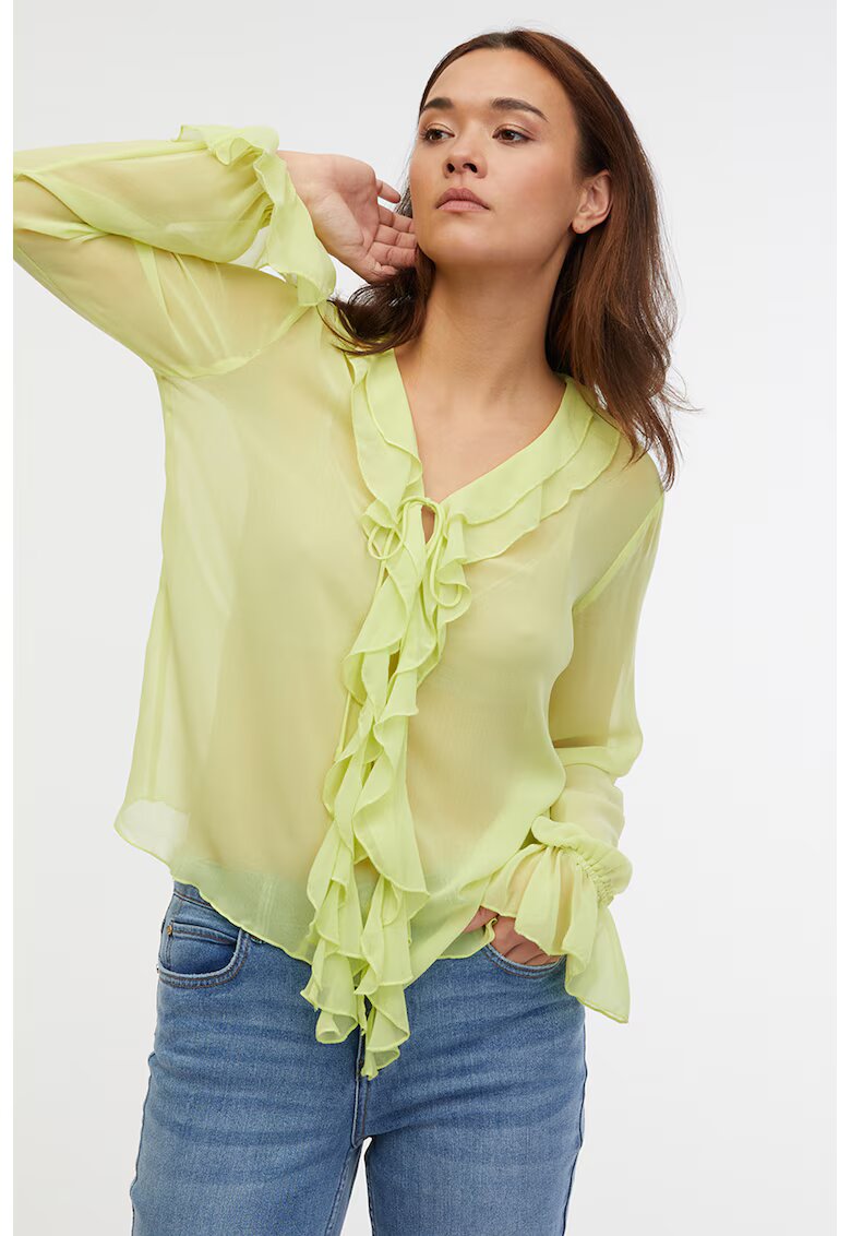 Orsay Bluza cu volane si decolteu in V - Verde lime