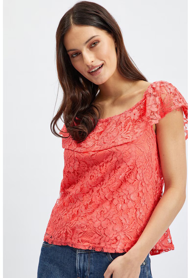 Orsay Bluza din dantela cu decolteu barcuta - Coral