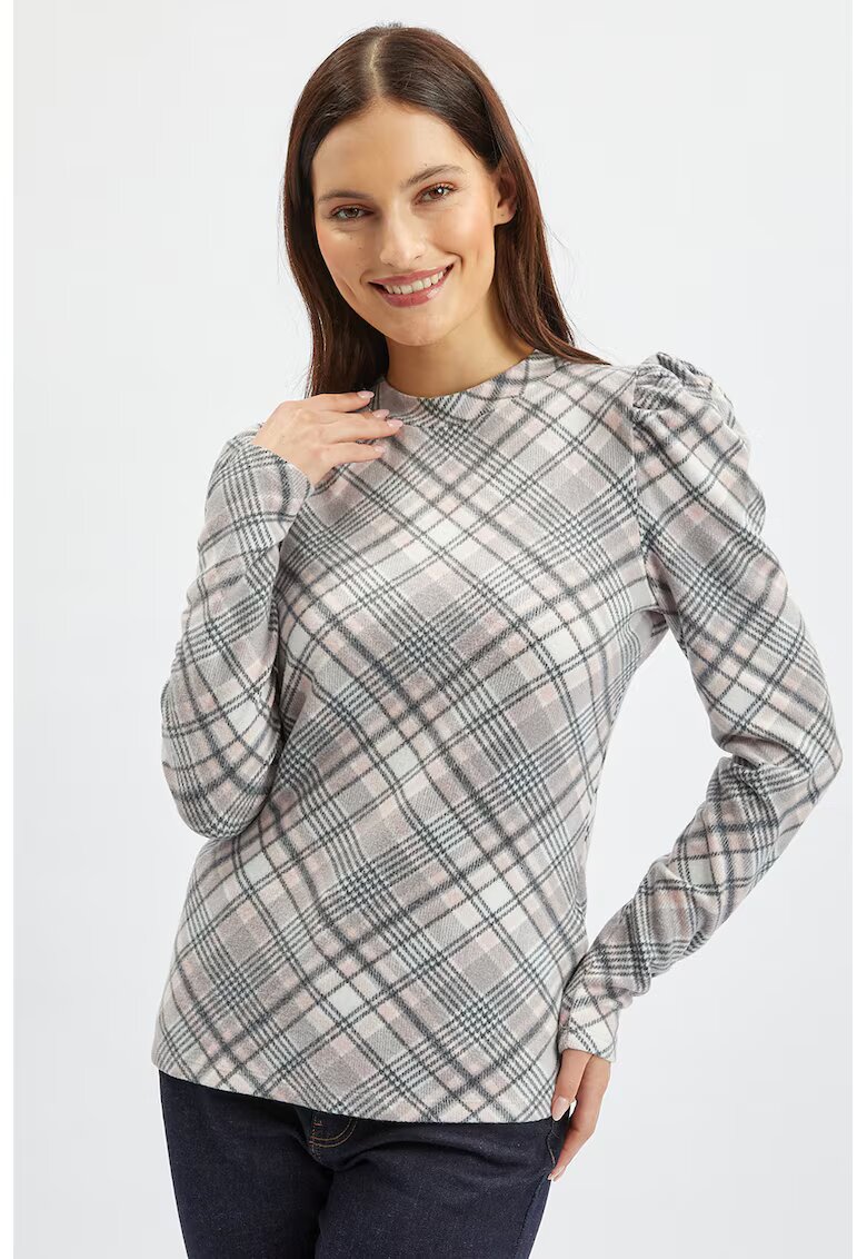 Orsay Bluza in carouri cu maneci bufante - Alb/Gri/Piersica