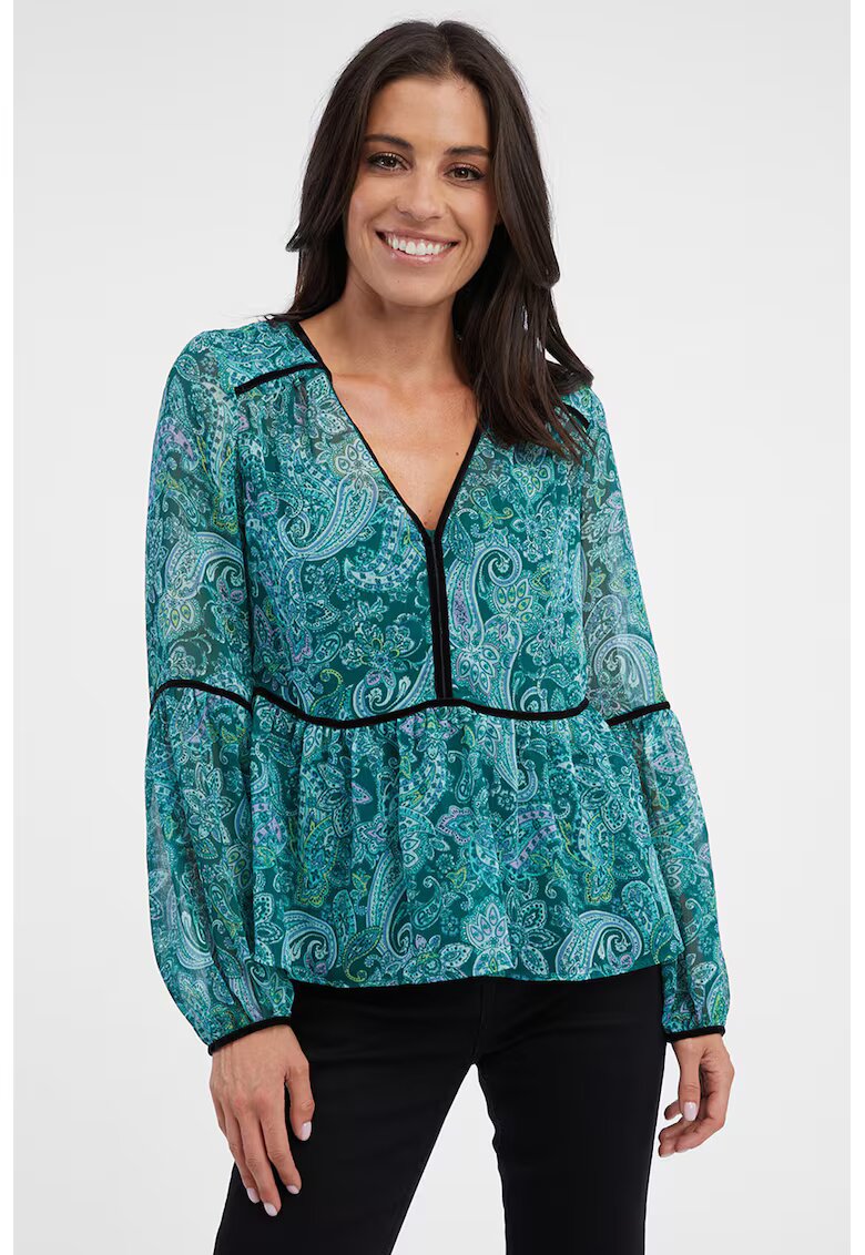 Orsay Bluza lejera cu decolteu in V si model Paisley - Verde persan