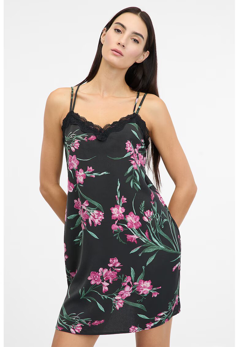 Orsay Camasa de noapte cu model floral - Verde/Fucsia/Negru stins