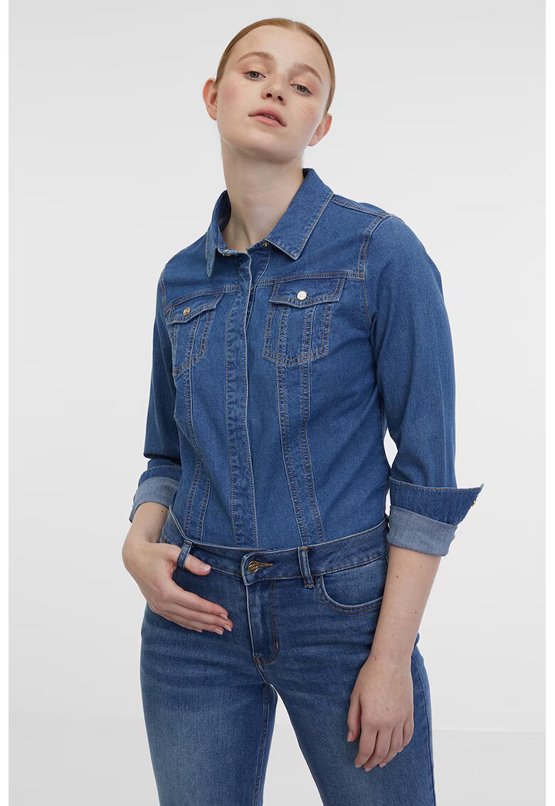 Orsay Camasa din denim cu buzunare pe piept - Albastru melange