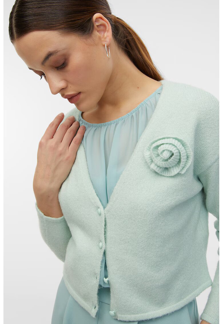 Orsay Cardigan crop cu aplicatie cu model floral - Albastru aquamarin