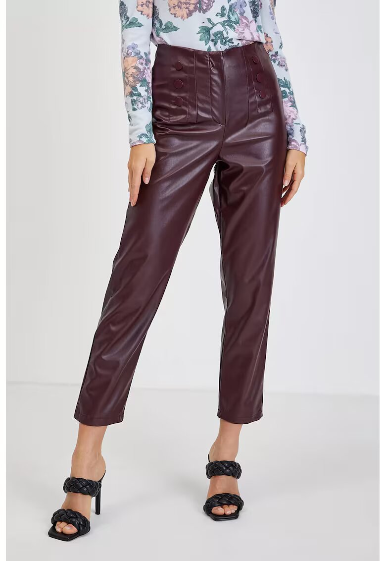 Orsay Pantaloni crop din piele ecologica si talie inalta - Violet tyrian