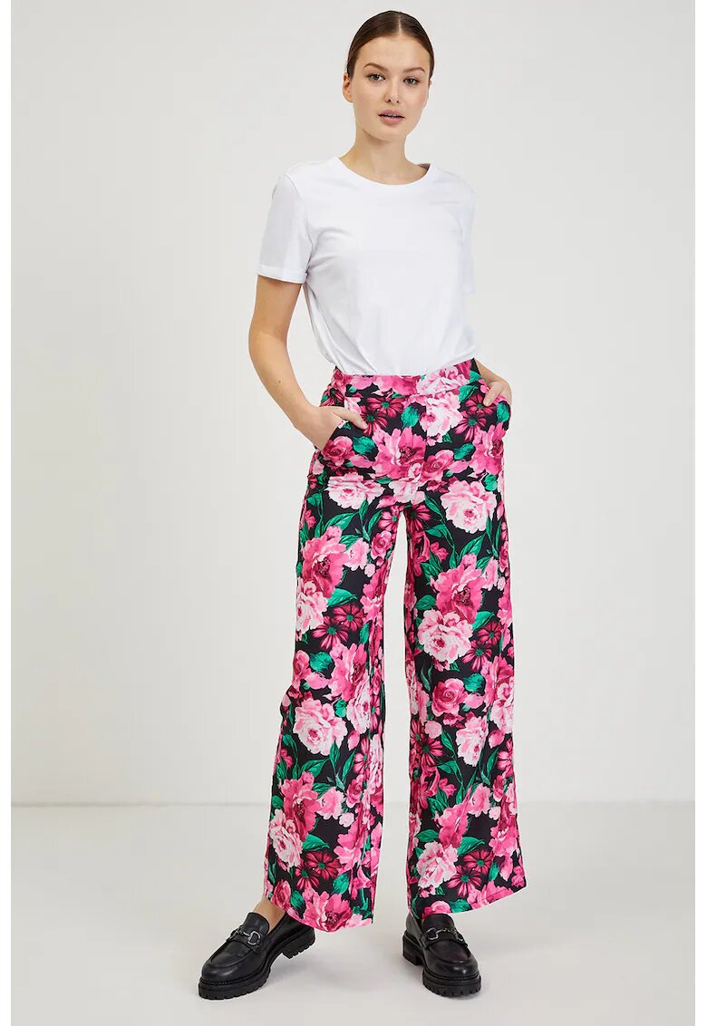 Orsay Pantaloni cu croiala ampla si model floral - Negru/Fucsia/Turcoaz