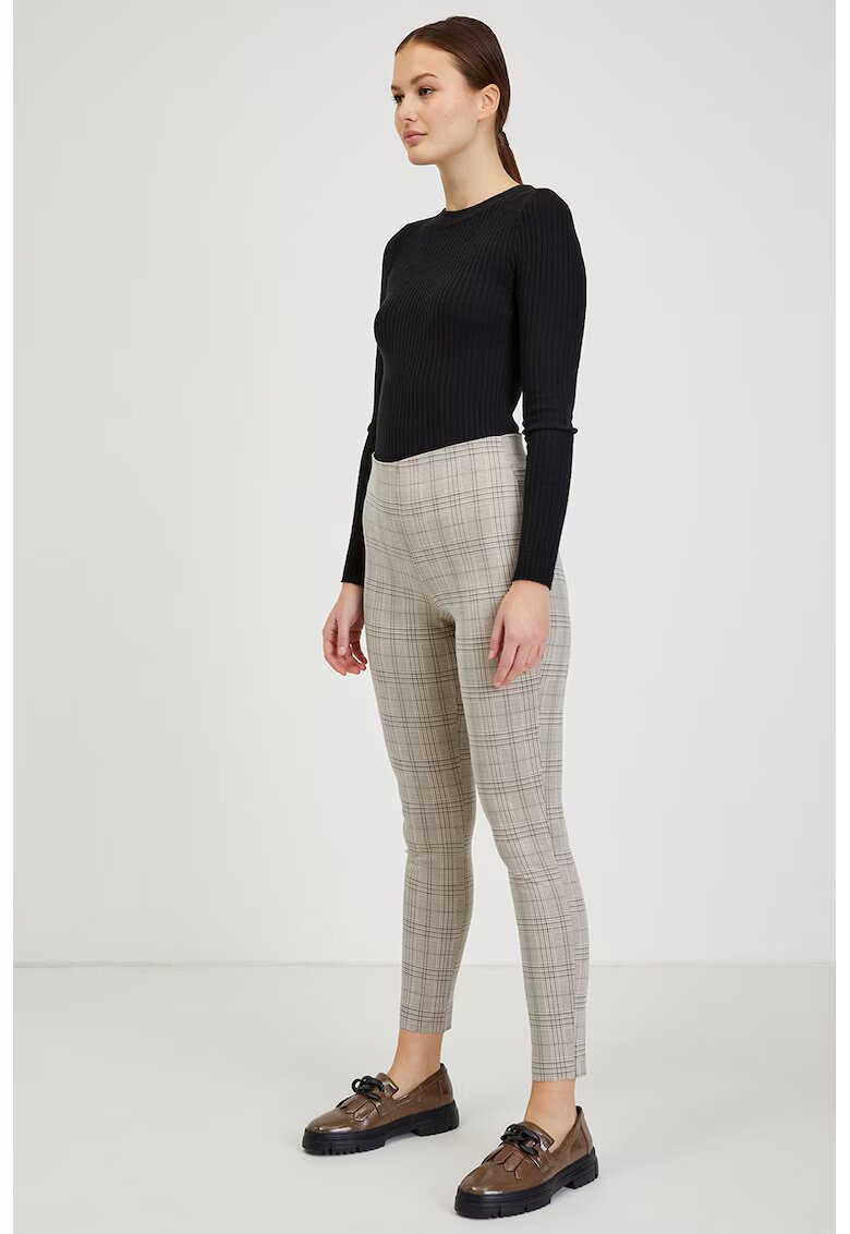 Orsay Pantaloni cu model in carouri si talie inalta - Grej