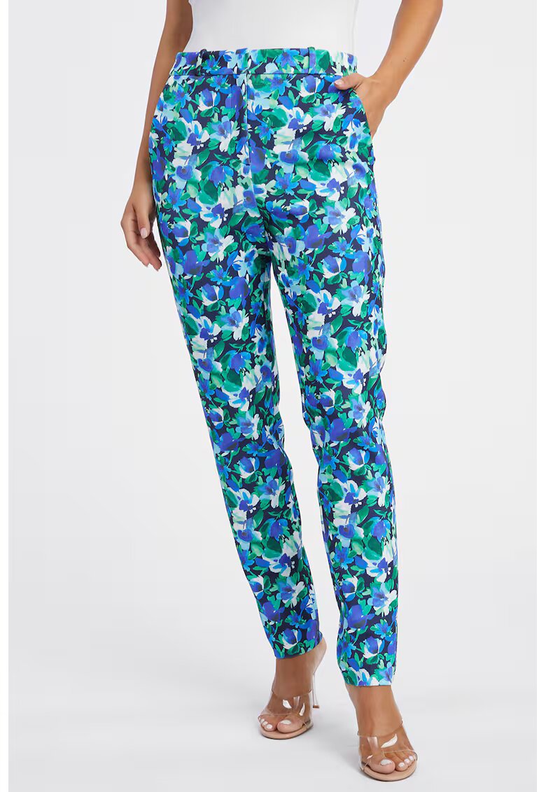 Orsay Pantaloni cu talie inalta si model floral - Alb/Verde/Albastru