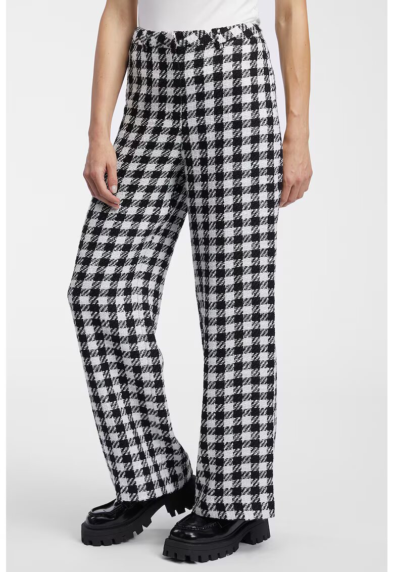 Orsay Pantaloni cu talie inalta si model in carouri - Alb/Negru