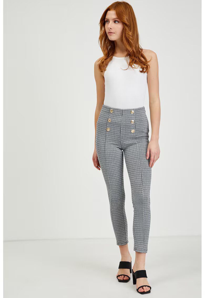 Orsay Pantaloni in carouri cu talie inalta - Negru/Gri deschis