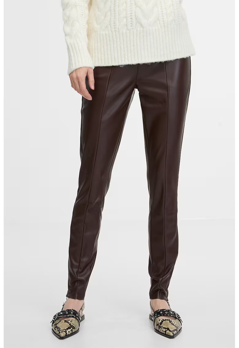 Orsay Pantaloni slim fit de piele ecologica - Maro inchis