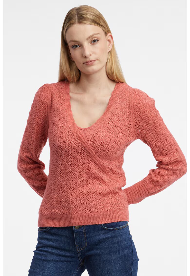 Orsay Pulover cu decolteu in V si model cu perforatii - Caramiziu
