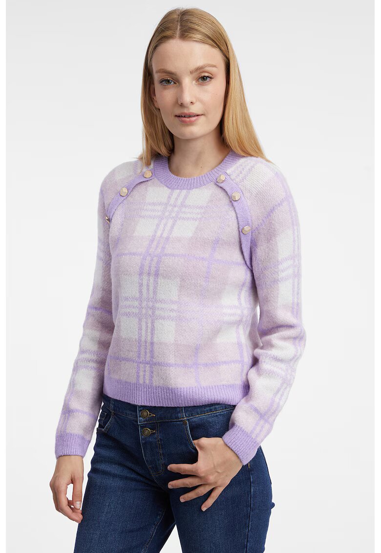Orsay Pulover cu decolteu la baza gatului si model in carouri - Violet deschis/Lila
