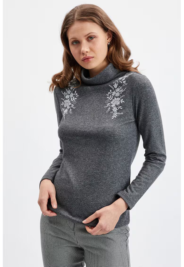 Orsay Pulover cu guler inalt si detalii cu model floral - Gri inchis melange