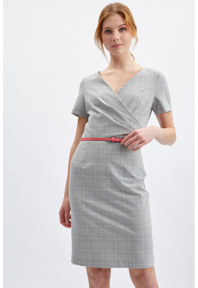 Orsay Rochie cu curea subtire si model in carouri - Gri deschis