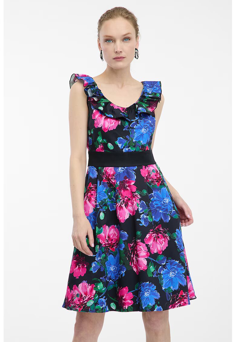 Orsay Rochie cu decolteu cu volan - Albastru royal/Roz