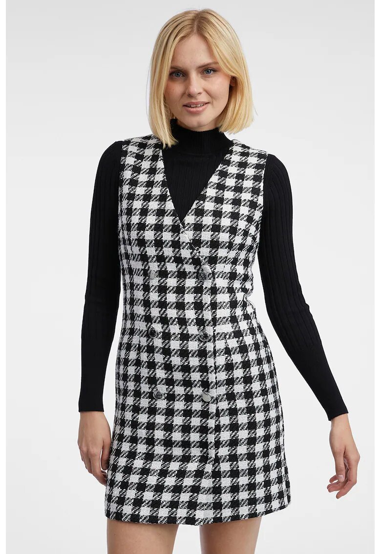 Orsay Rochie-sacou scurta cu model in carouri - Alb/Negru