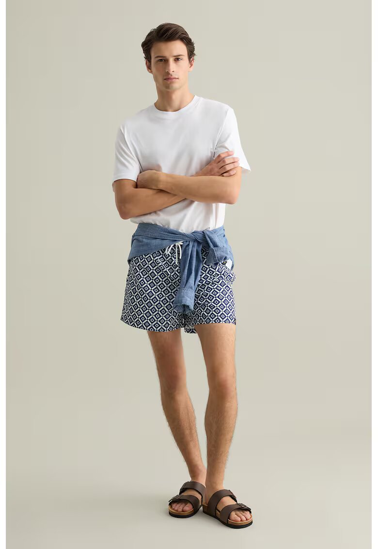 OVS Pantaloni scurti de baie cu snur - Alb/Albastru inchis