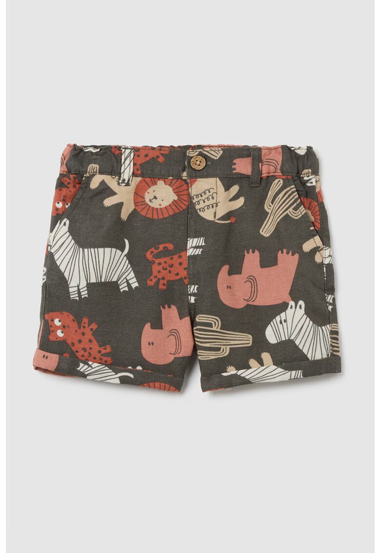 OVS Pantaloni scurti din amestec de in cu model cu animale - Portocaliu/Verde feriga