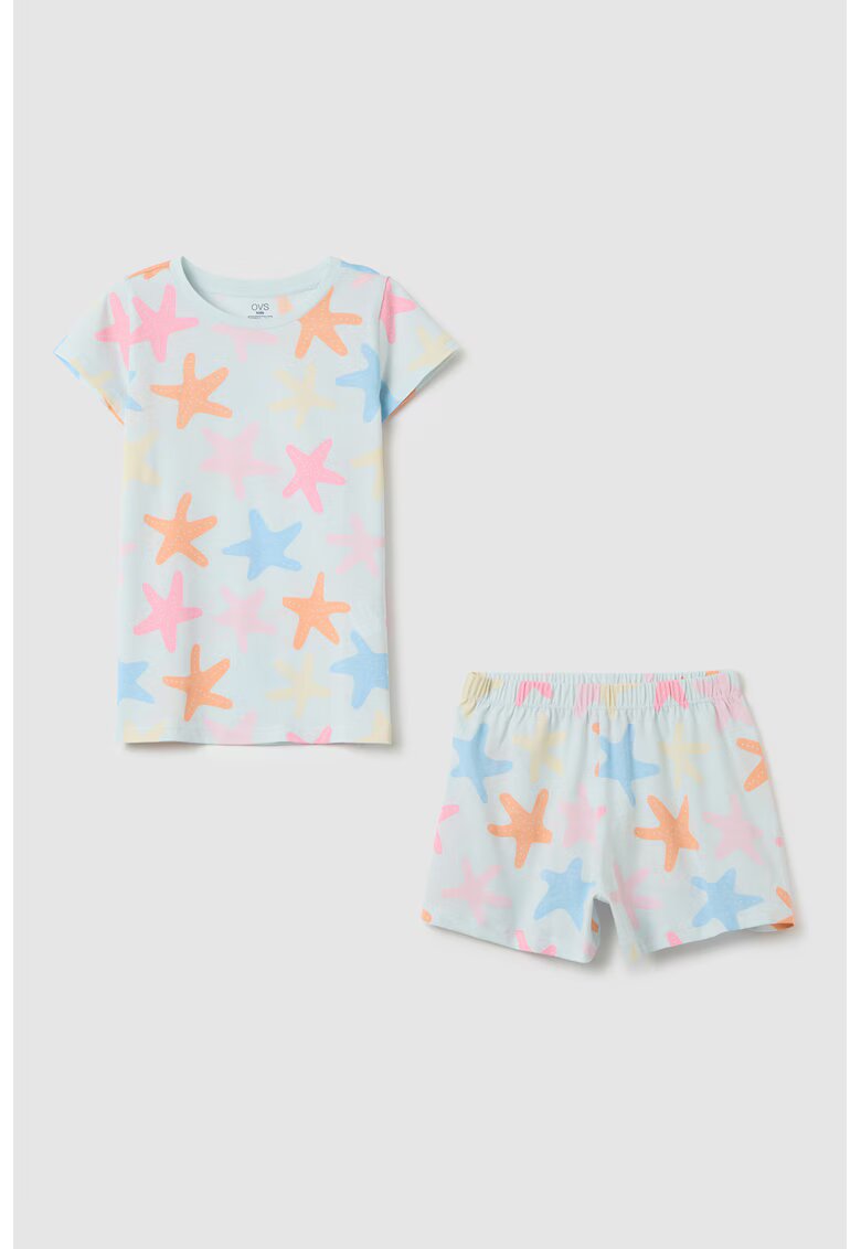 OVS Pijama din bumbac cu imprimeu - Portocaliu/Albastru glaciar/Roz