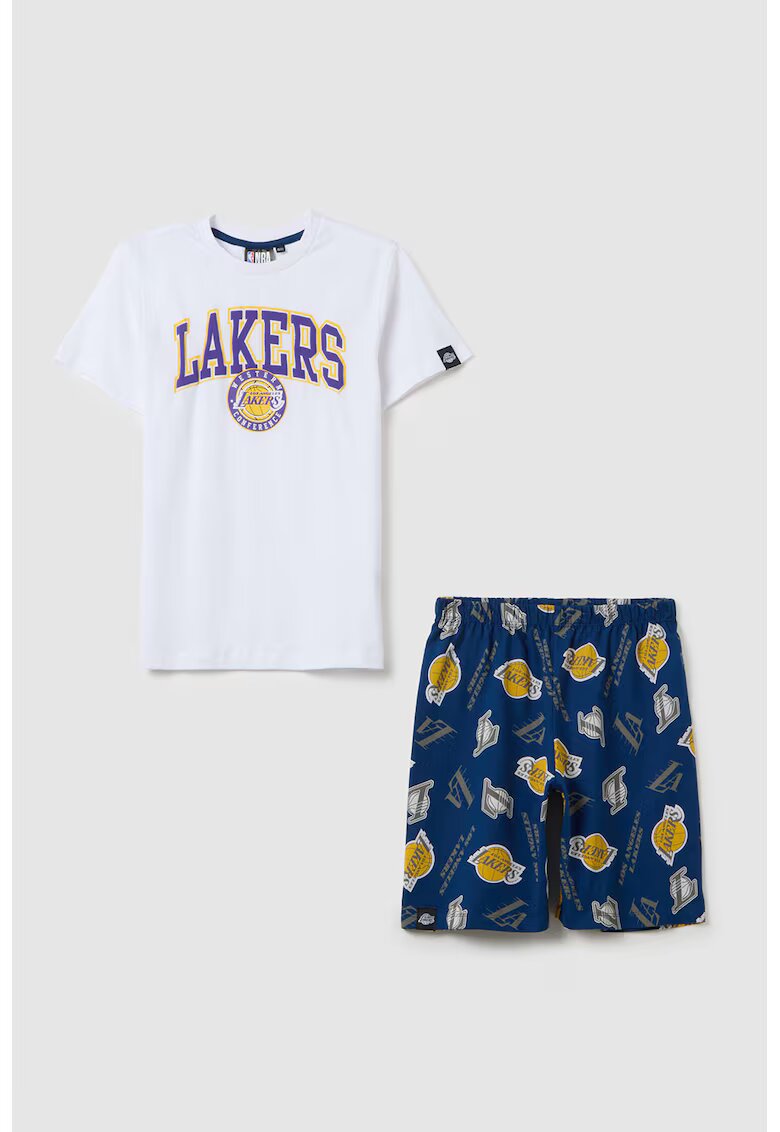 OVS Pijama din bumbac Los Angeles Lakers - Alb/Albastru inchis/Maro deschis