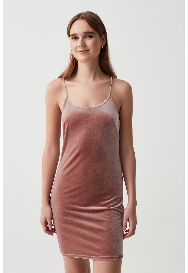 OVS Rochie cambrata de catifea - Roz prafuit