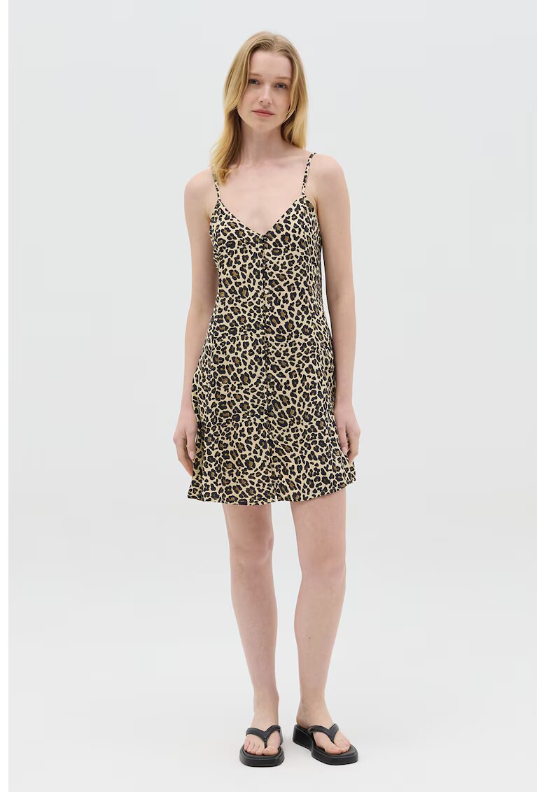 OVS Rochie cu decolteu in V si animal print - Negru/Maro