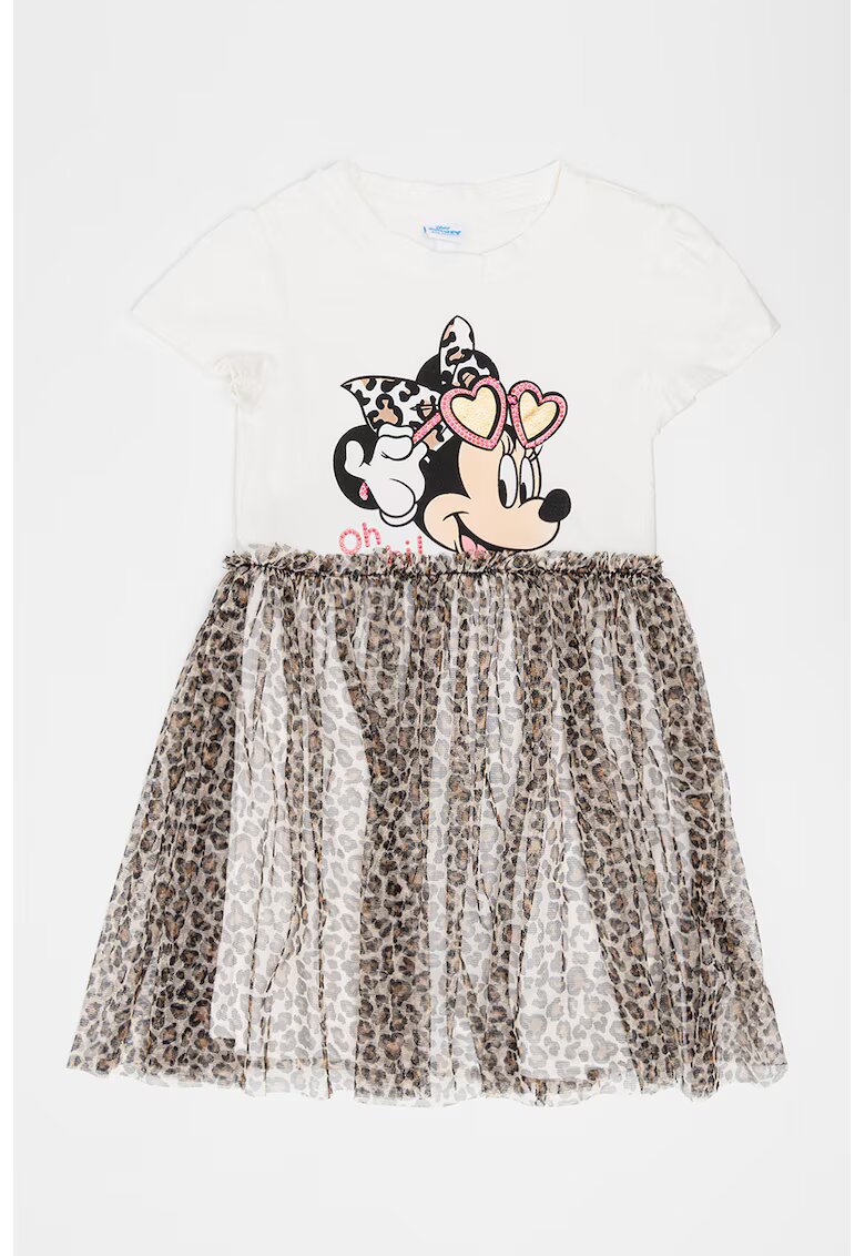 OVS Rochie cu model 2 in 1 - Minnie Mouse si animal print - Alb fildes/Negru/Maro deschis