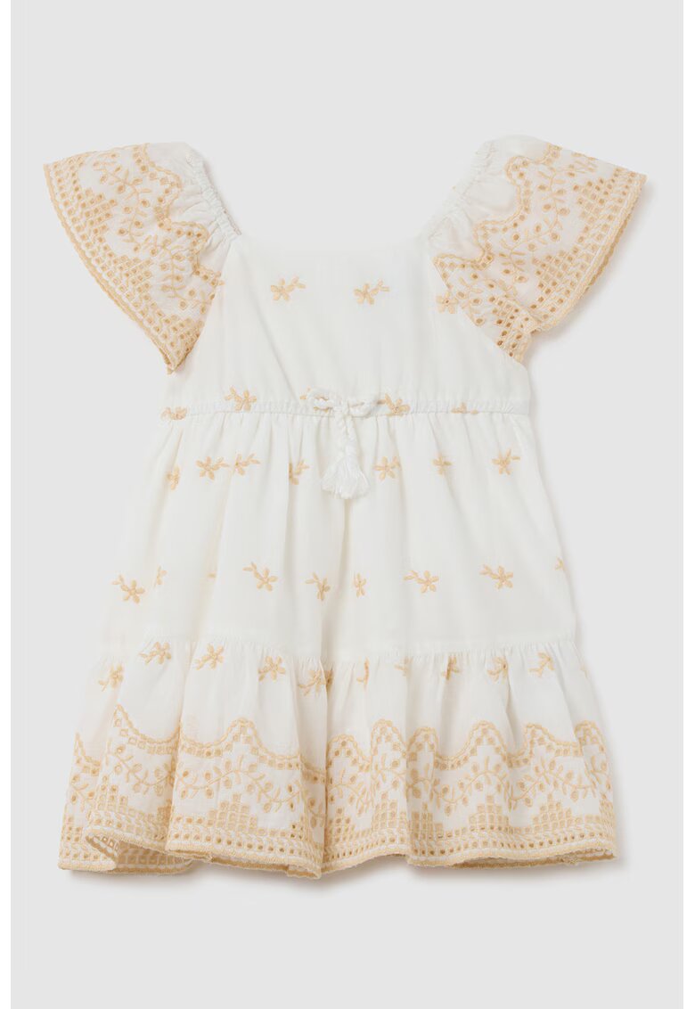 OVS Rochie cu snururi de ajustare in talie si broderie - Bej/Alb optic